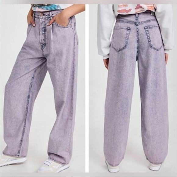NEW Snacks by Mother The Pleated Fun Dip Puddle jeans in Silver Pink, 27 - Picture 2 of 13